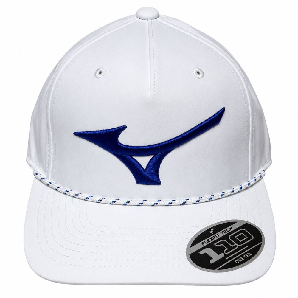 NWT Mizuno Runbird Rope Golf Hat Flexfit 110 Snapback Retro Cap White Royal Blue